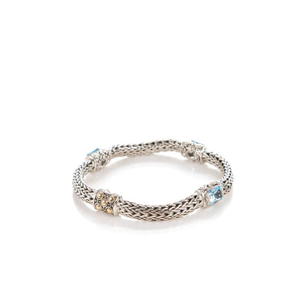 John Hardy Sterling Silver 18K Yellow Gold Blue Topaz Classic Four Station Chain Clasp M Bracelet 3 of 6