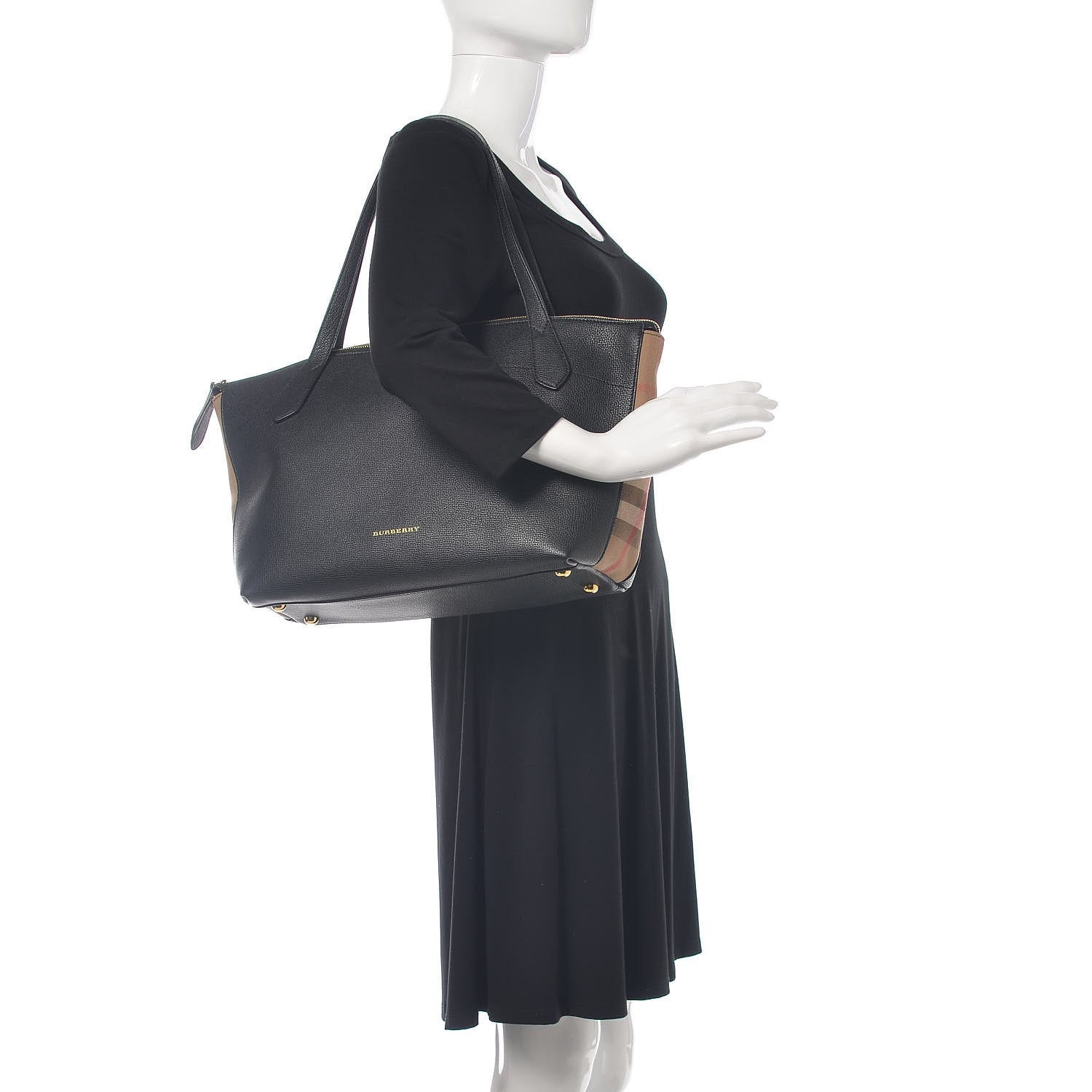 Burberry Derby Calfskin House Check Medium Welburn Tote Black 2 of 13