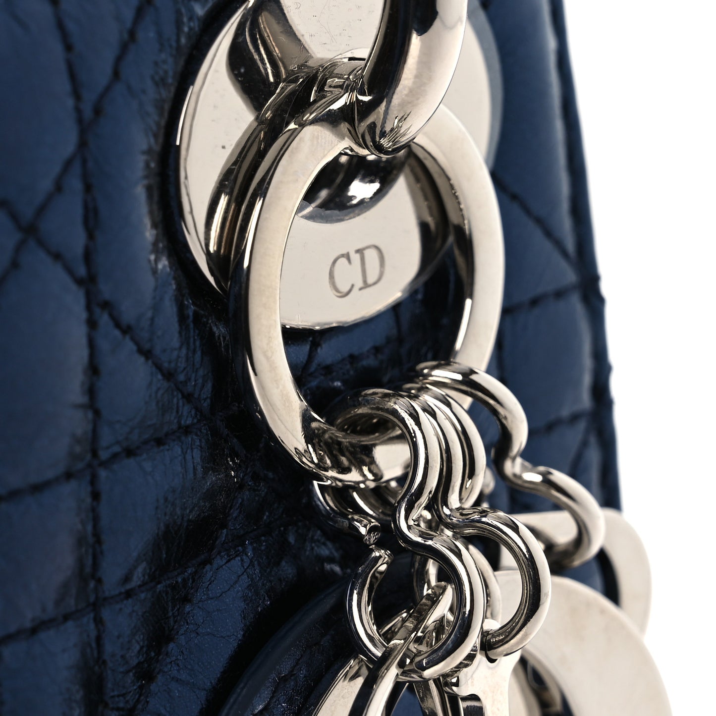 Metallic Crinkled Lambskin Cannage Mini Lady Dior Blue