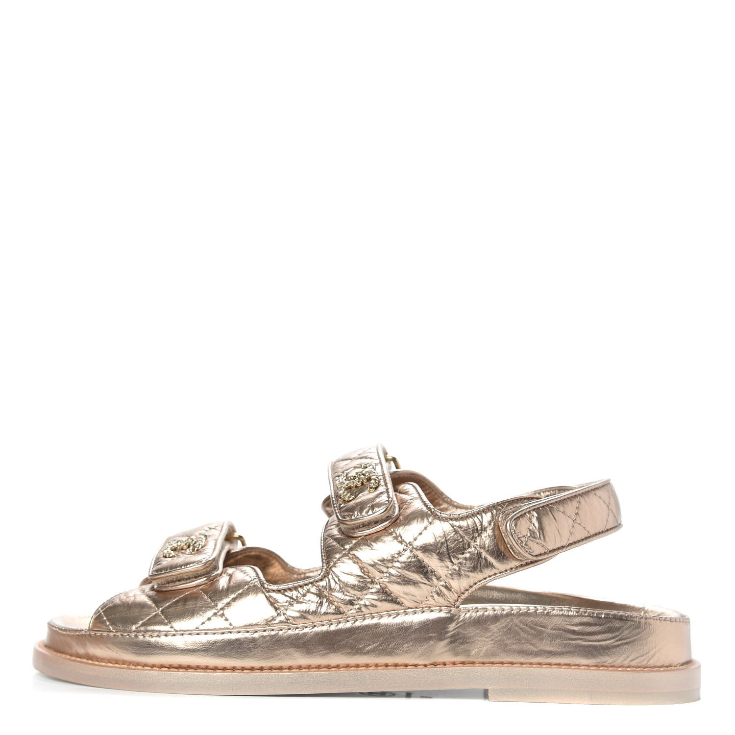 Chanel Iridescent Lambskin Quilted Velcro Dad Sandals 39 Light Bronze 1 of 8