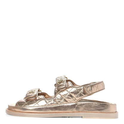 Chanel Iridescent Lambskin Quilted Velcro Dad Sandals 39 Light Bronze 1 of 8