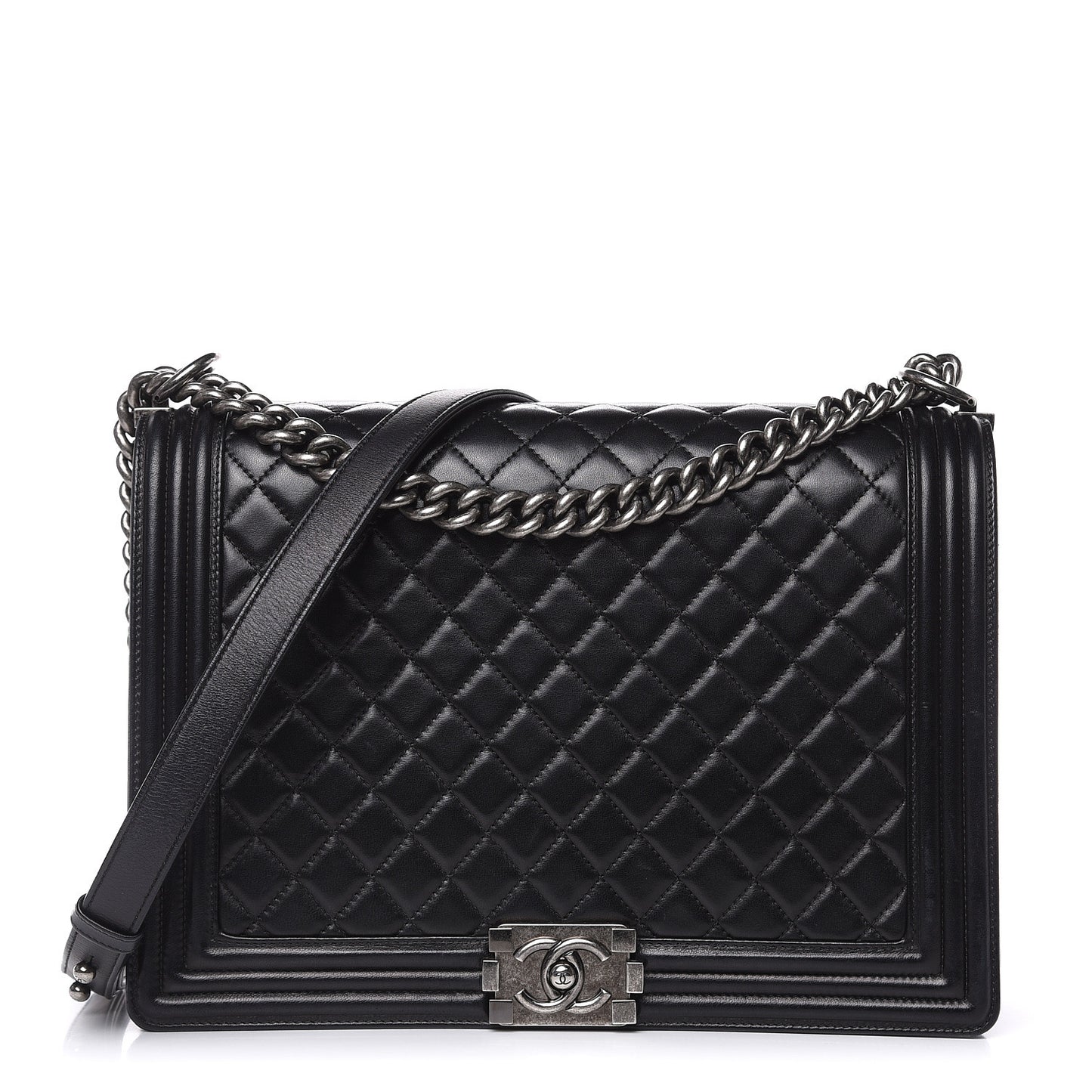 Lambskin Quilted Large Boy Flap Black