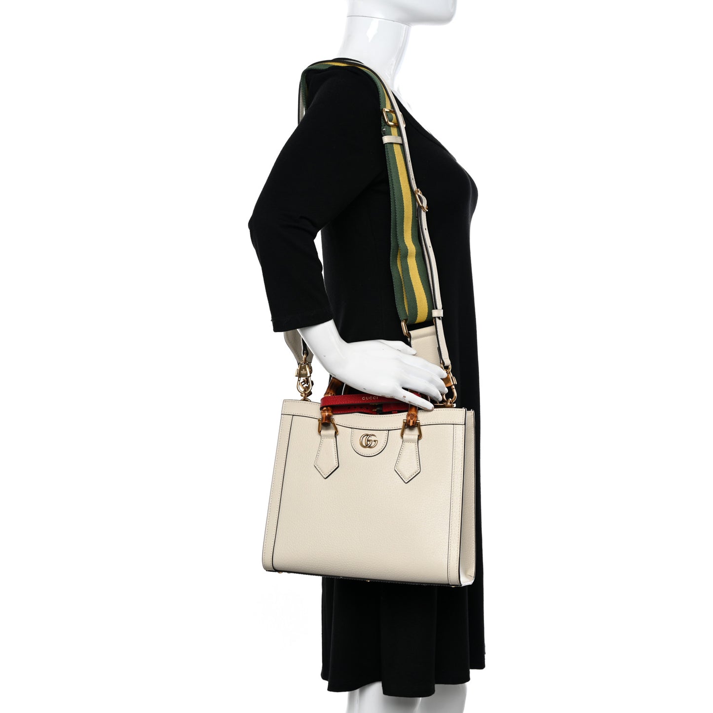 Textured Dollar Calfskin Web Small Diana Tote Bag Mystic White