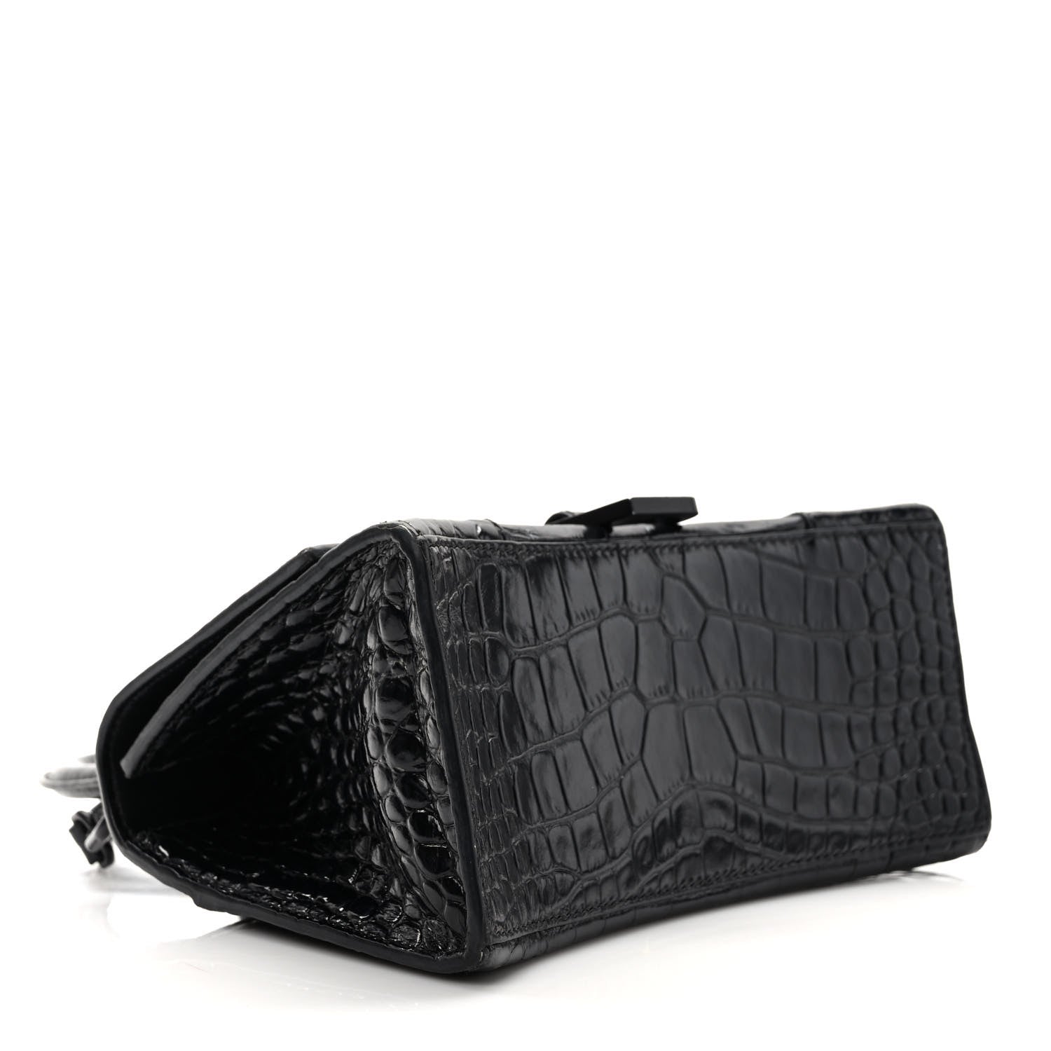 Balenciaga Shiny Calfskin Monochrome Crocodile Embossed Small Hourglass Top Handle Bag Black 4 of 8