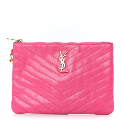 Saint Laurent Calfskin Matelasse Chevron Monogram A5 Wristlet Bubblegum 1 of 8