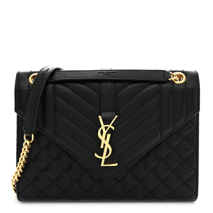 Saint Laurent Grain De Poudre Textured Mixed Matelasse Triquilt Medium Monogram Satchel Black 1 of 12
