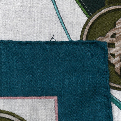 Hermes Cashmere Silk La Promenade Du Matin Shawl 140 Petrole Gris Chine Vert 5 of 6