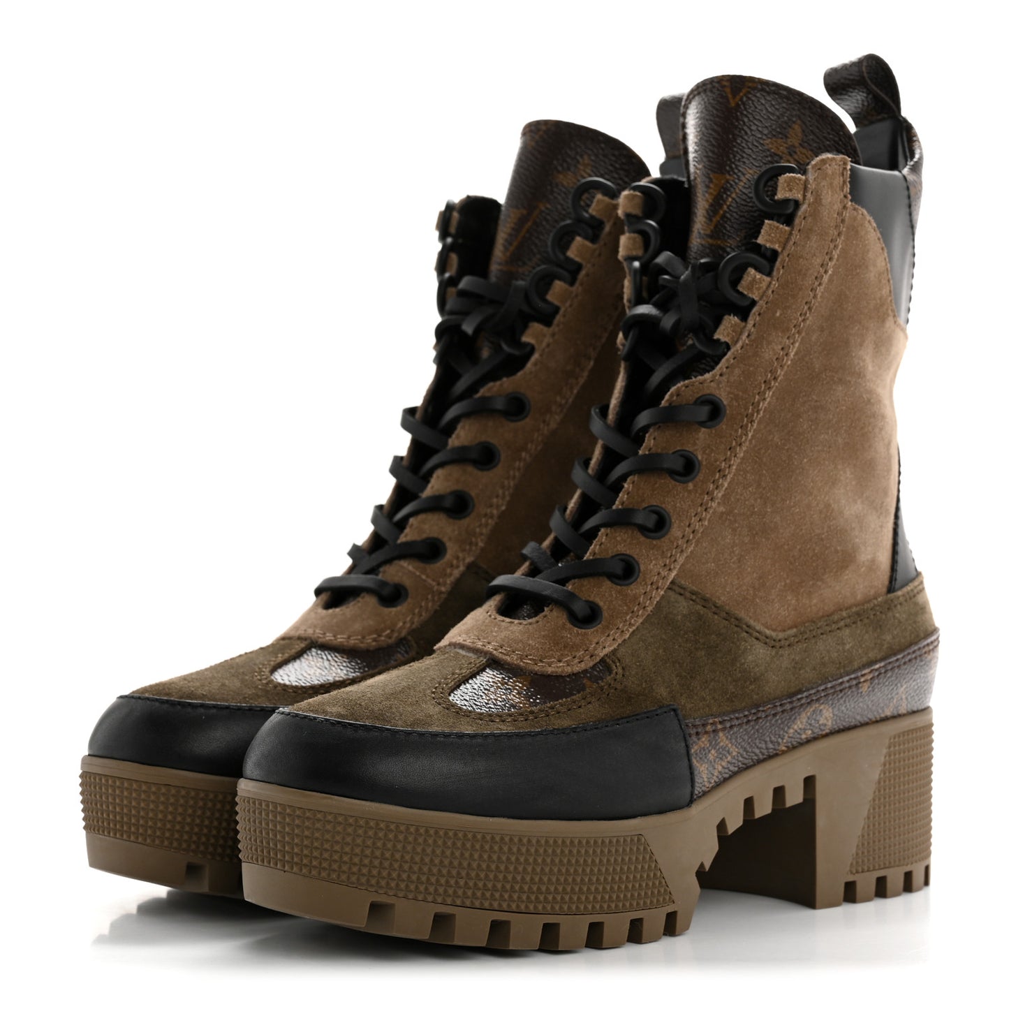 Suede Calfskin Monogram Laureate Platform Desert Boots 35 Taupe