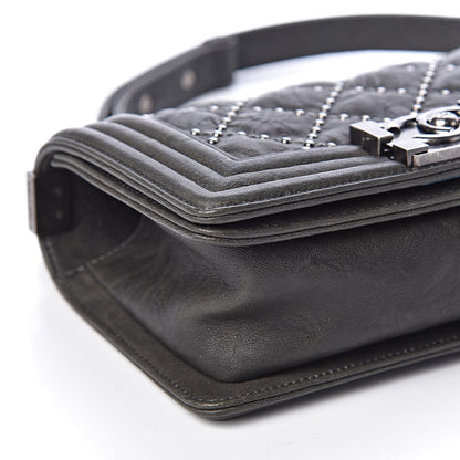 Chanel Crumpled Lambskin Small Studded Boy Flap Dark Gray 9 of 11