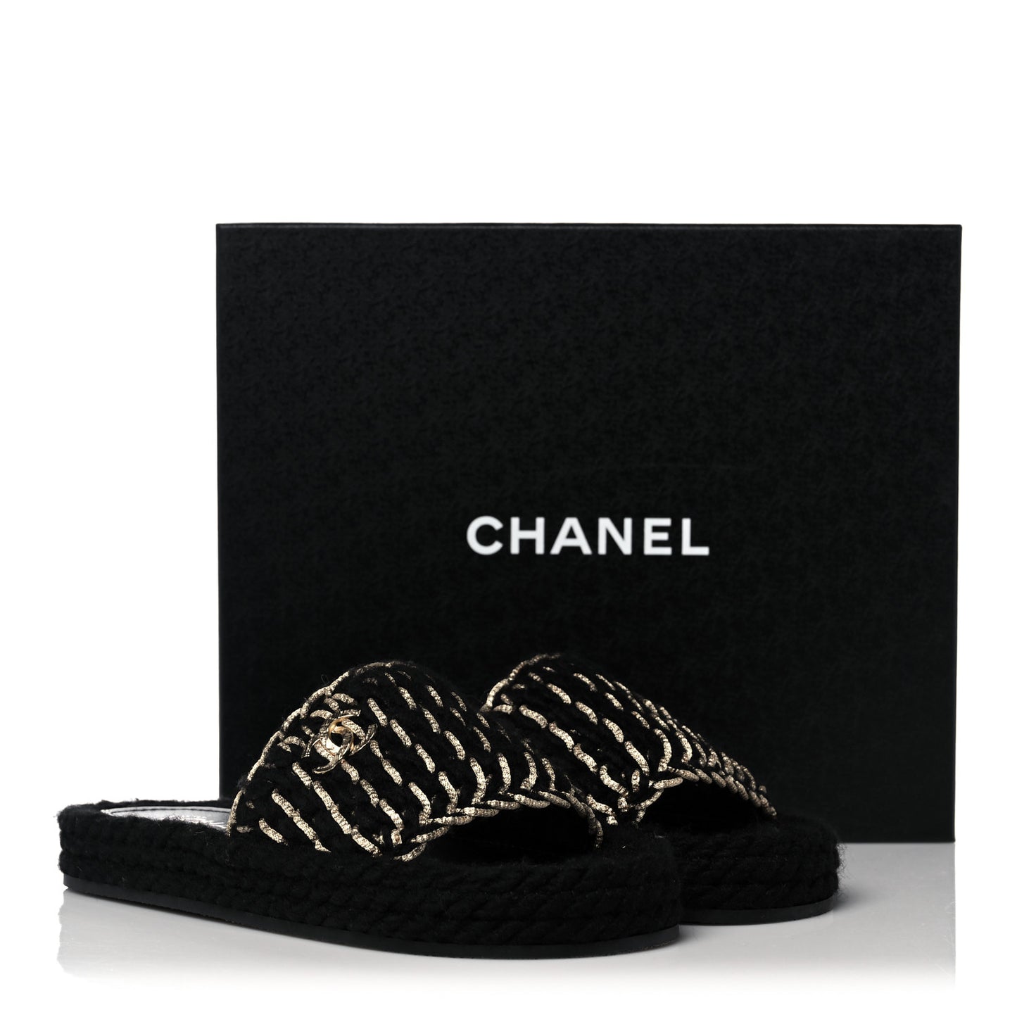 Braided Knit CC Mules 38 Black Gold