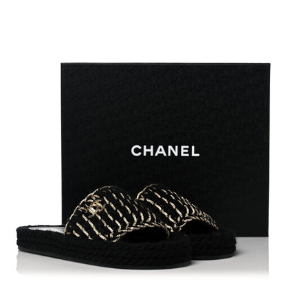Chanel Braided Knit CC Mules 38 Black Gold 9 of 9