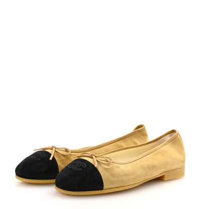 Chanel Suede Cap Toe CC Ballerina Flats 40 Beige Black 4 of 9