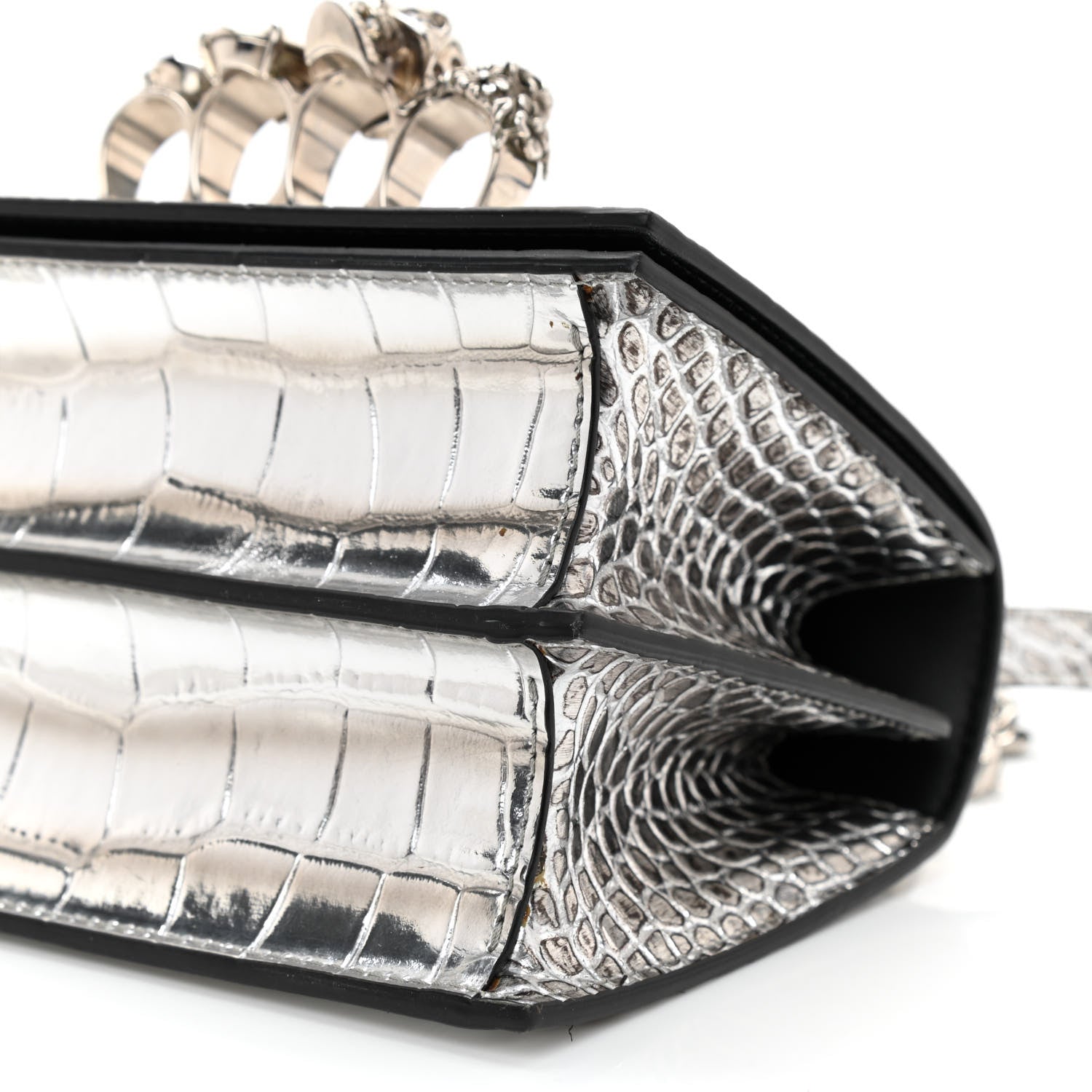 Alexander McQueen Metallic Crocodile Embossed Jeweled Satchel Silver 7 of 7