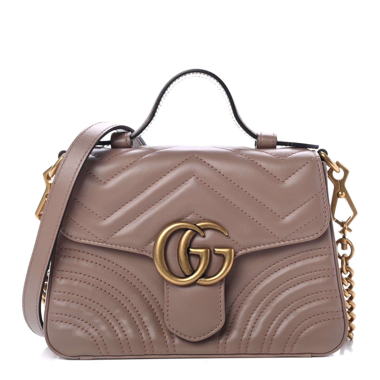 Gucci Calfskin Matelasse Mini GG Marmont Top Handle Shoulder Bag Porcelain Rose 1 of 4