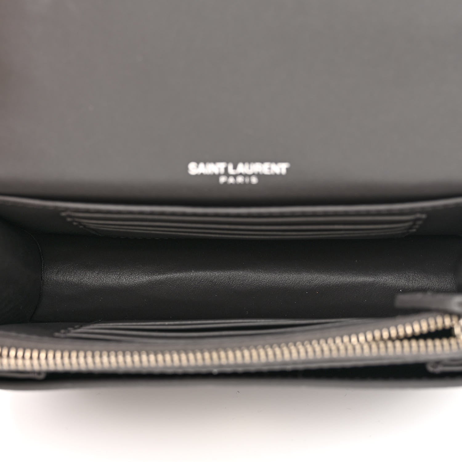 Saint Laurent Calfskin Crocodile Embossed Monogram Sunset Chain Wallet Graphite 5 of 14