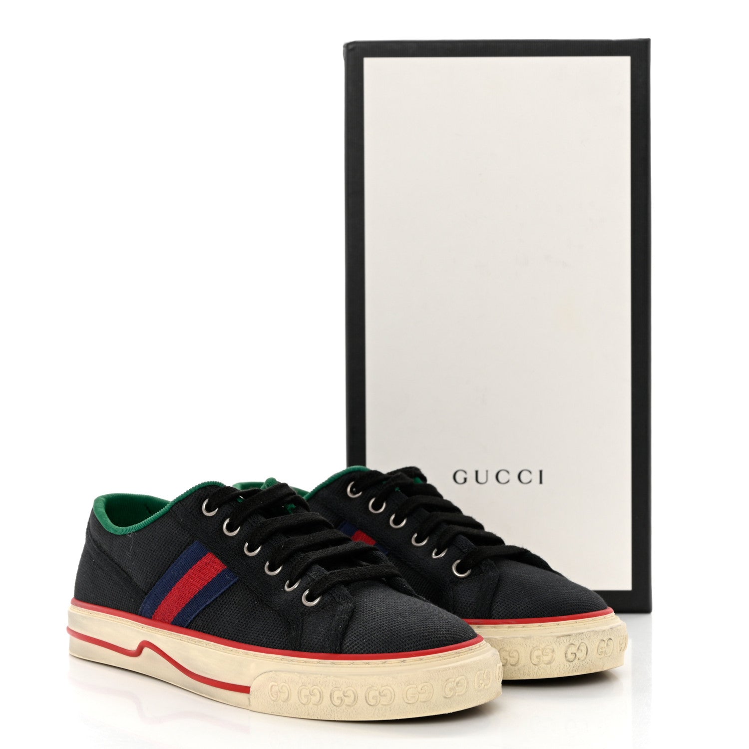 Gucci Canvas Web Womens 1977 Tennis Sneakers 37.5 Black 8 of 8
