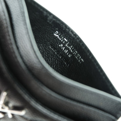 Saint Laurent Grain De Poudre Matelasse Chevron Monogram Credit Card Case Black 6 of 7