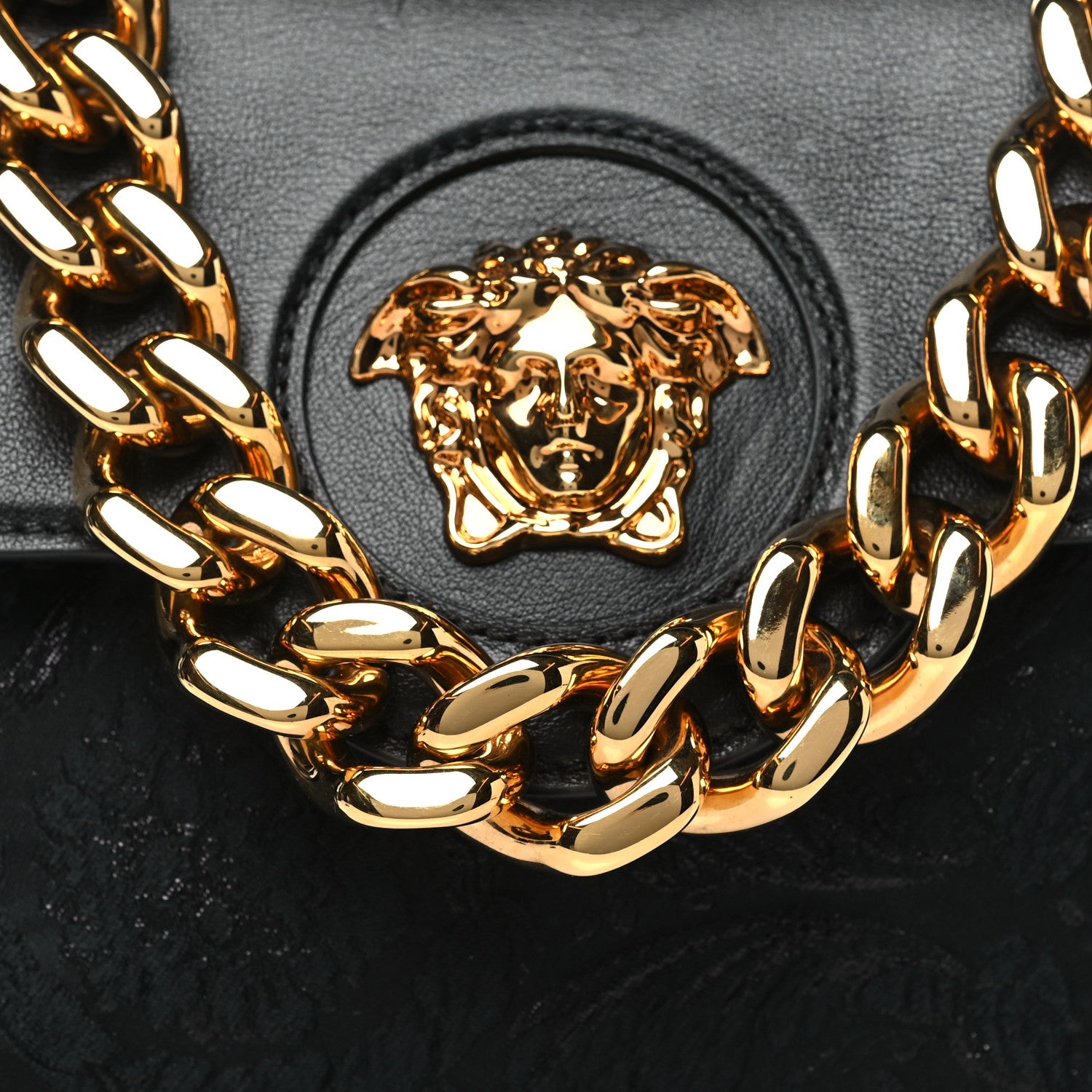 Versace Calfskin Lurex Cloquet Small La Medusa Chain Top Handle Handbag Black 7 of 9