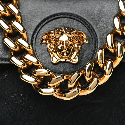 Versace Calfskin Lurex Cloquet Small La Medusa Chain Top Handle Handbag Black 7 of 9