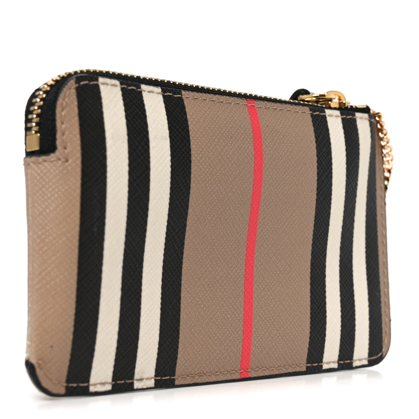 E-Canvas Calfskin Icon Stripe Zip Coin Case Archive Beige