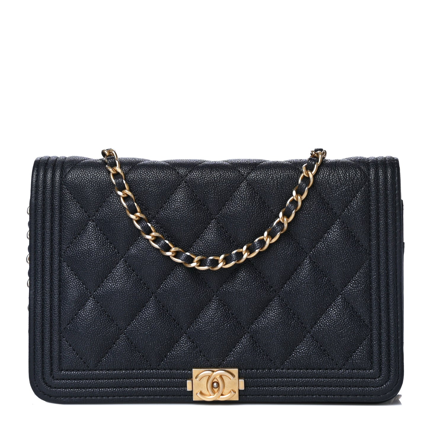 Caviar Quilted Boy Wallet On Chain WOC Navy