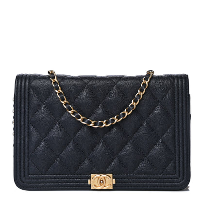 Chanel Caviar Quilted Boy Wallet On Chain WOC Navy 1 of 18