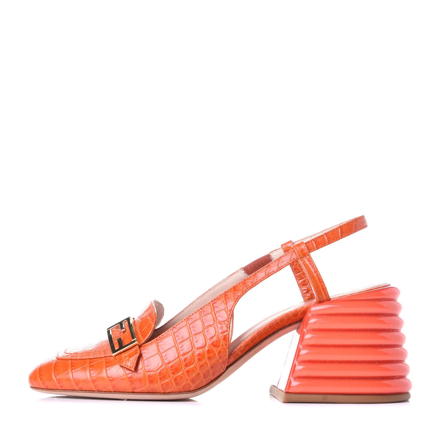 Fendi Calfskin Crocodile Embossed Promenade Slingback Loafer Pumps 37.5 Rust 1 of 10