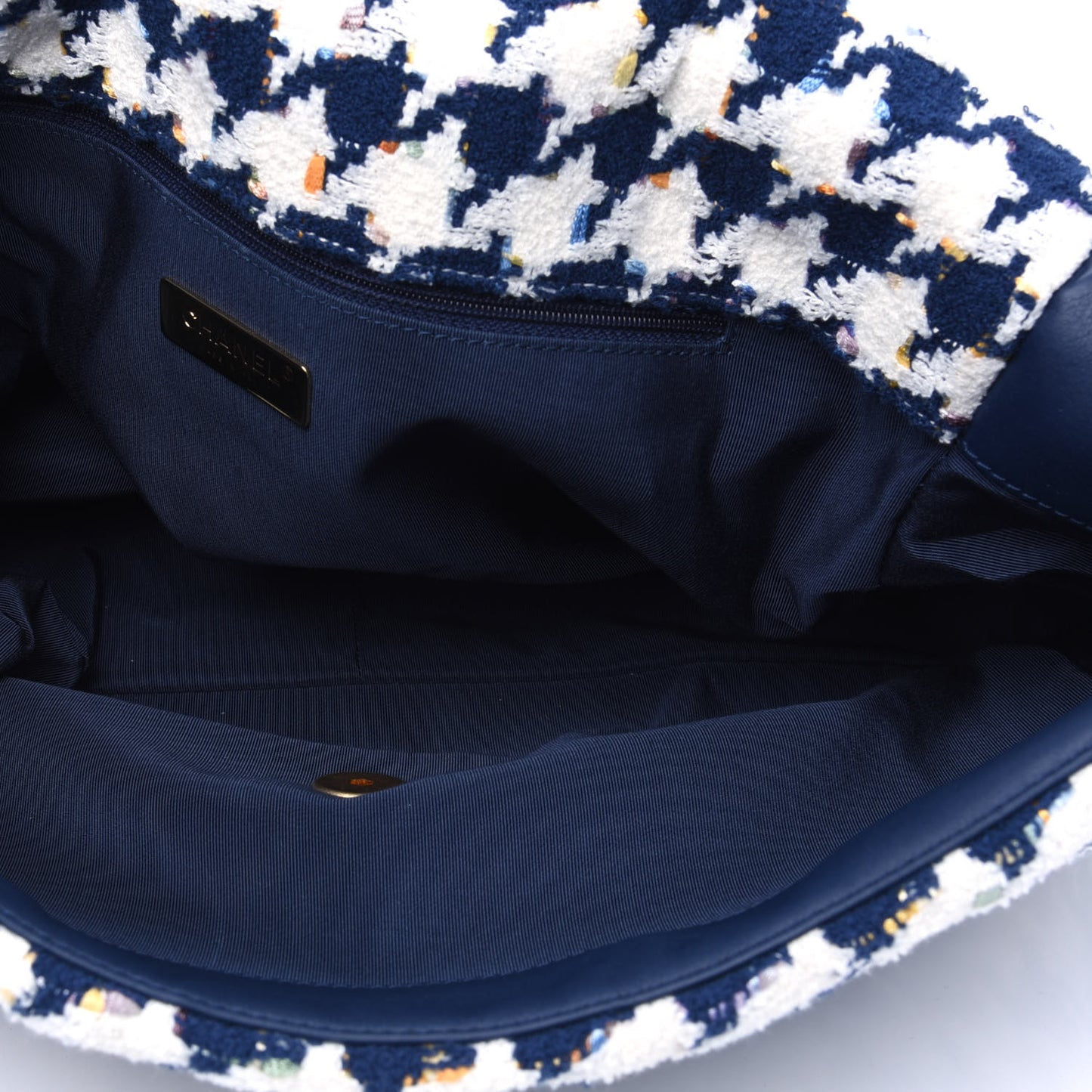 Tweed Quilted Maxi Chanel 19 Flap Ecru Navy Blue Multicolor