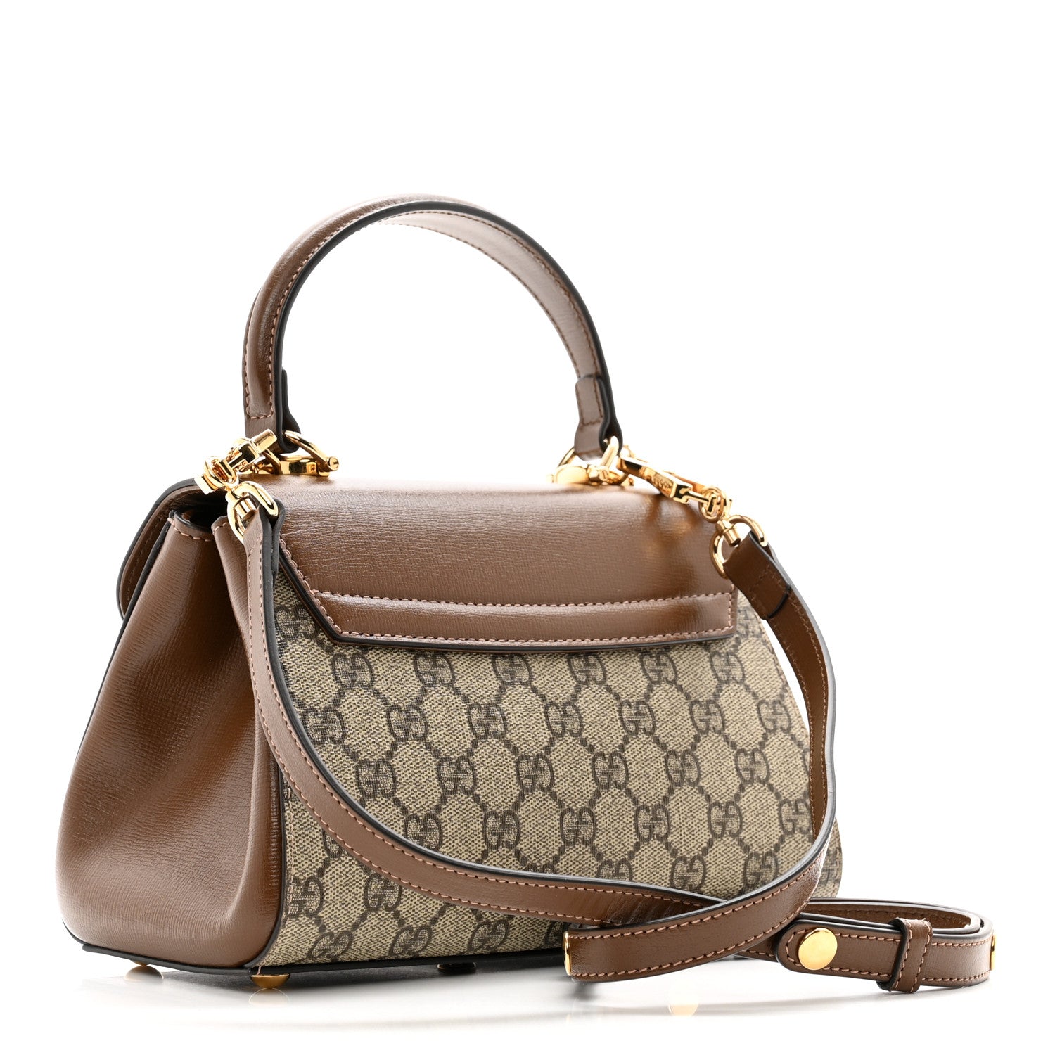 Gucci GG Supreme Monogram Azalea Calfskin Mini Horsebit 1955 Top Handle Flap Bag Beige Ebony Brown Sugar 3 of 9