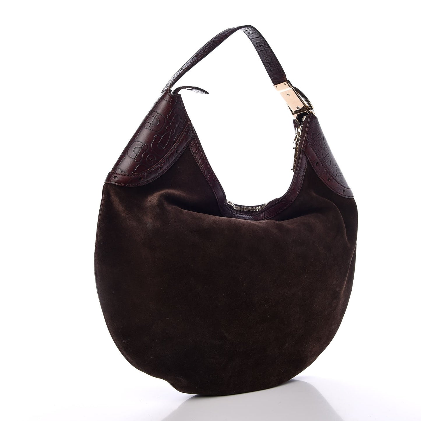 Suede Horsebit Embossed Glam Hobo Dark Brown