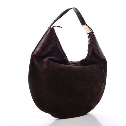 Gucci Suede Horsebit Embossed Glam Hobo Dark Brown 3 of 10