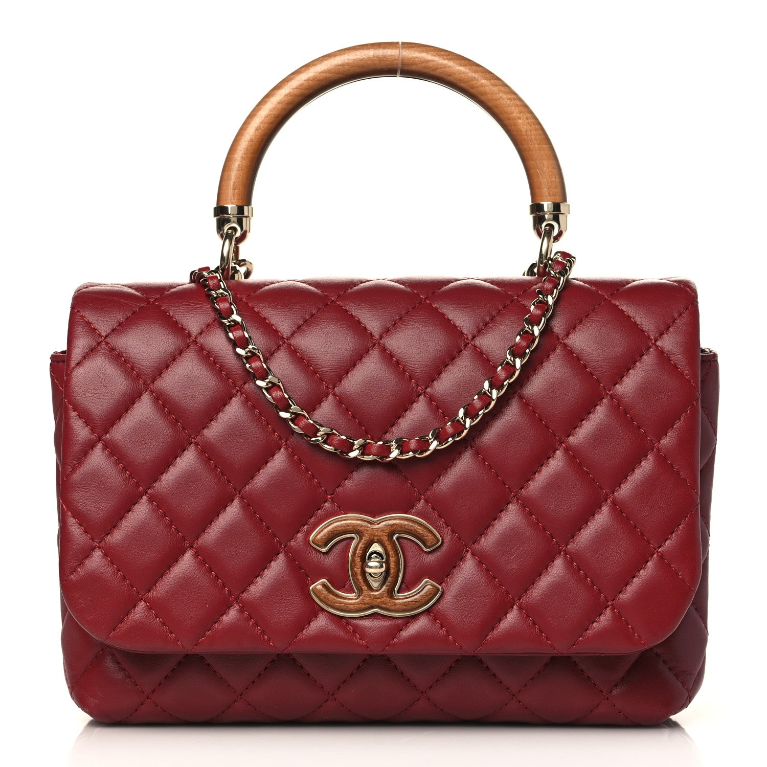 Chanel Lambskin Quilted Wood Coco Handle Flap Red 1 of 9