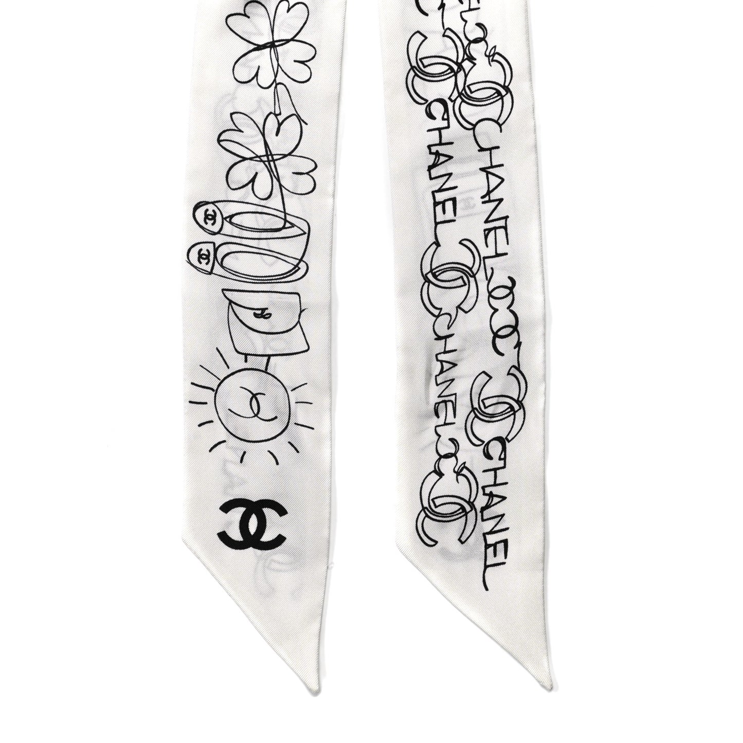 Silk Slim Bandeau Scarf White Black