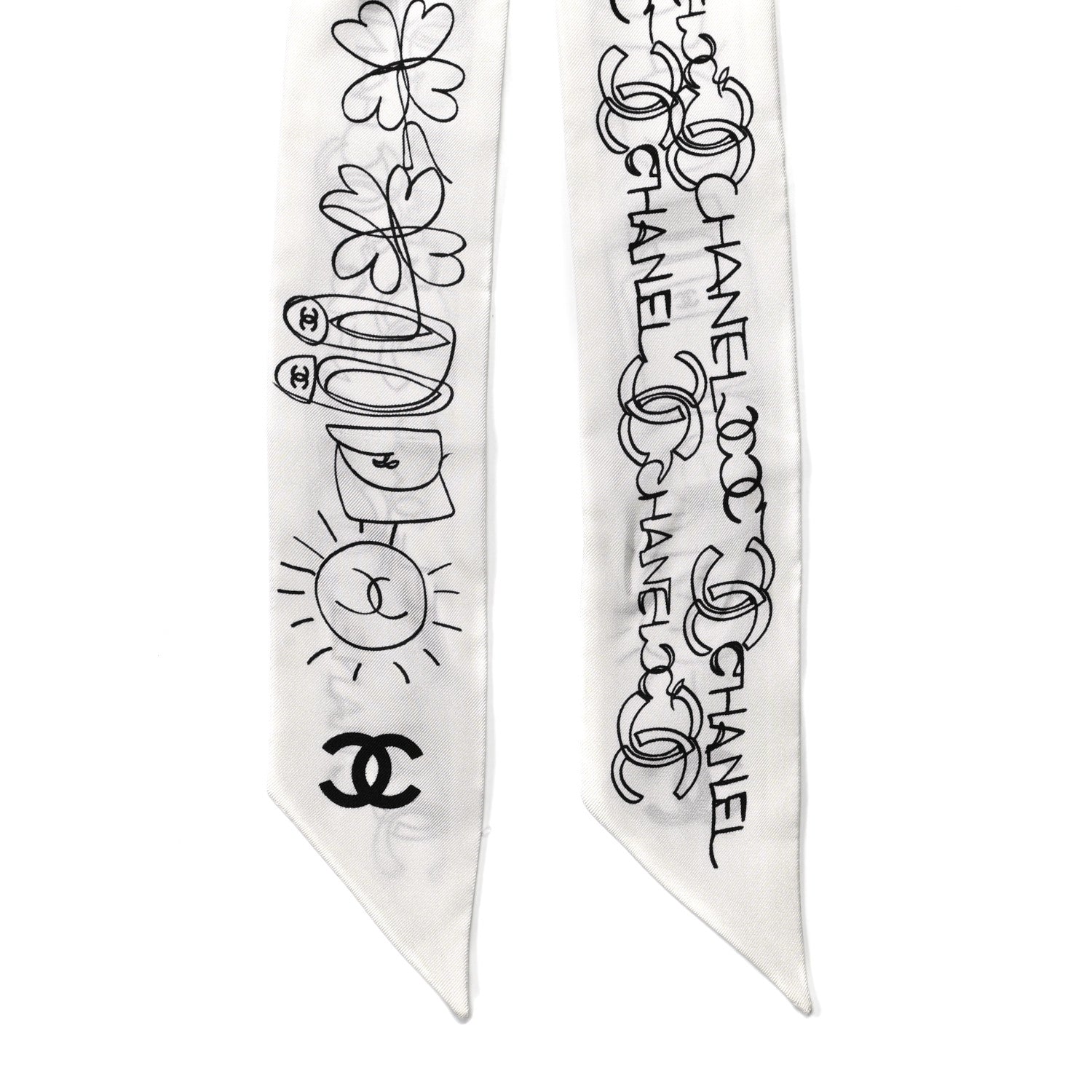 Chanel Silk Slim Bandeau Scarf White Black 2 of 3