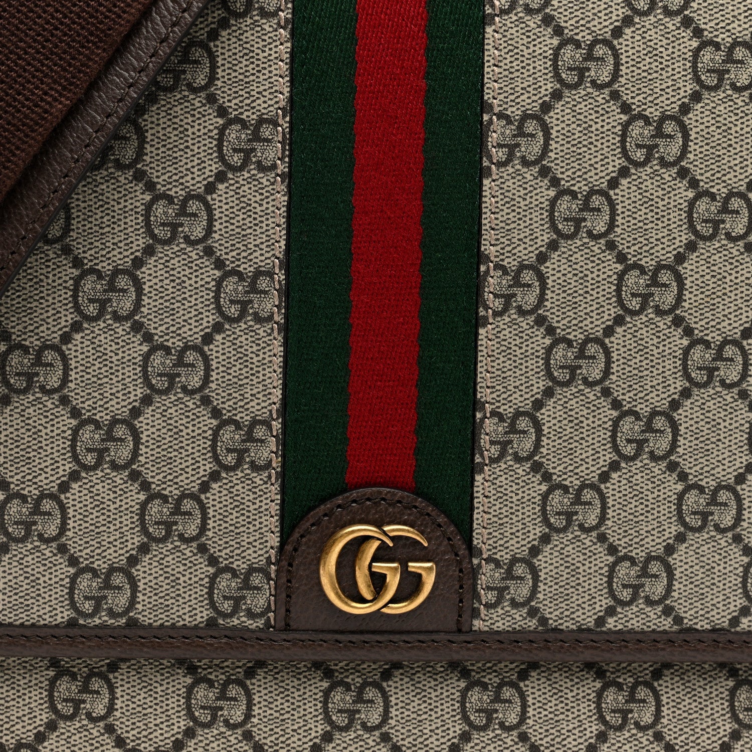 Gucci Tender GG Supreme Monogram Textured Dollar Calfskin Ophidia Messenger Bag Beige Ebony Dark Brown 7 of 9