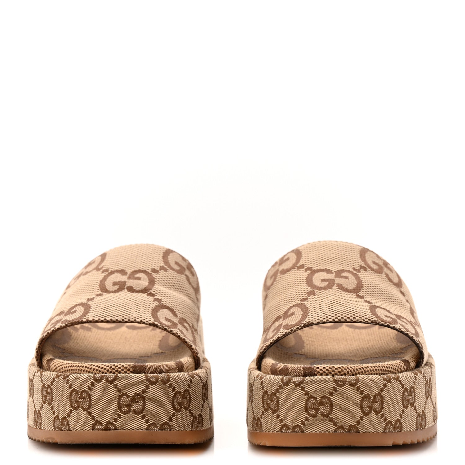 Gucci Monogram Maxi GG Angelina Platform 55mm Slide Sandals 40 Camel Ebony 2 of 10