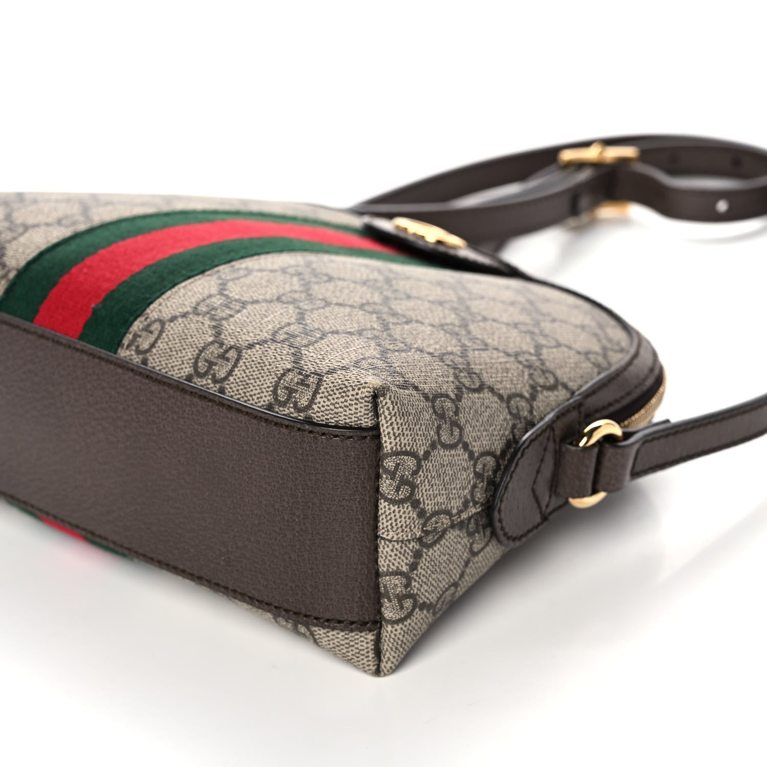 Gucci GG Supreme Monogram Textured Dollar Calfskin Web Small Ophidia Dome Shoulder Bag Beige Ebony New Acero 20 of 31