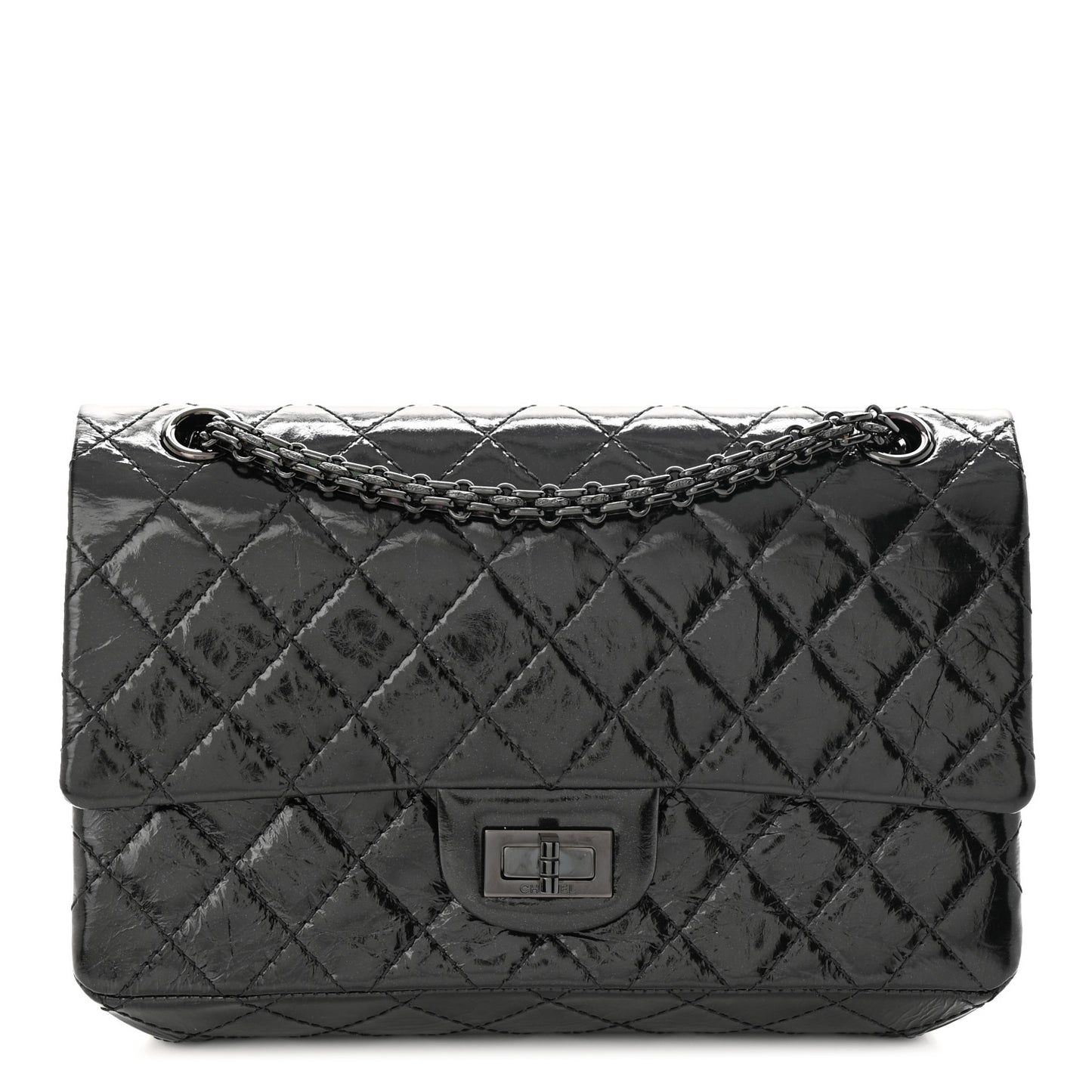 Glazed Aged Calfskin Quilted 2.55 Reissue 225 Flap So Black