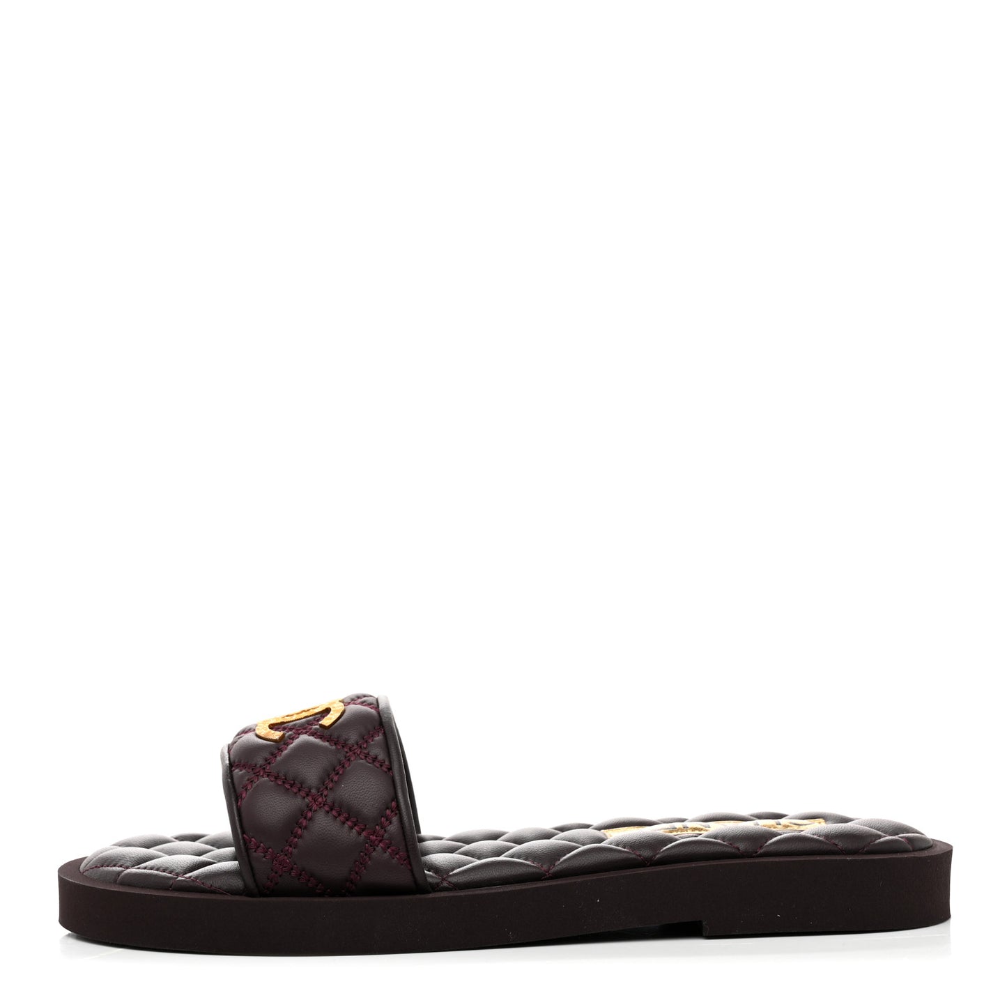 Lambskin Quilted Textured CC Mules Sandals 36.5 Burgundy