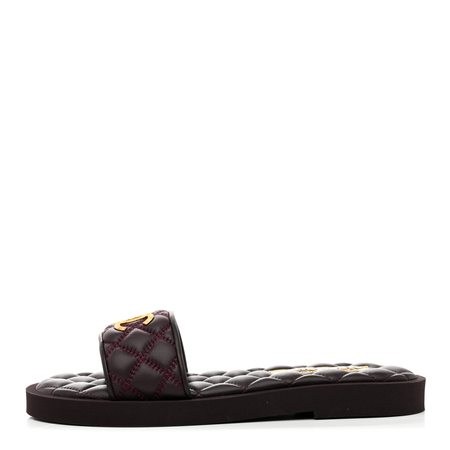 Chanel Lambskin Quilted Textured CC Mules Sandals 36.5 Burgundy 1 of 9
