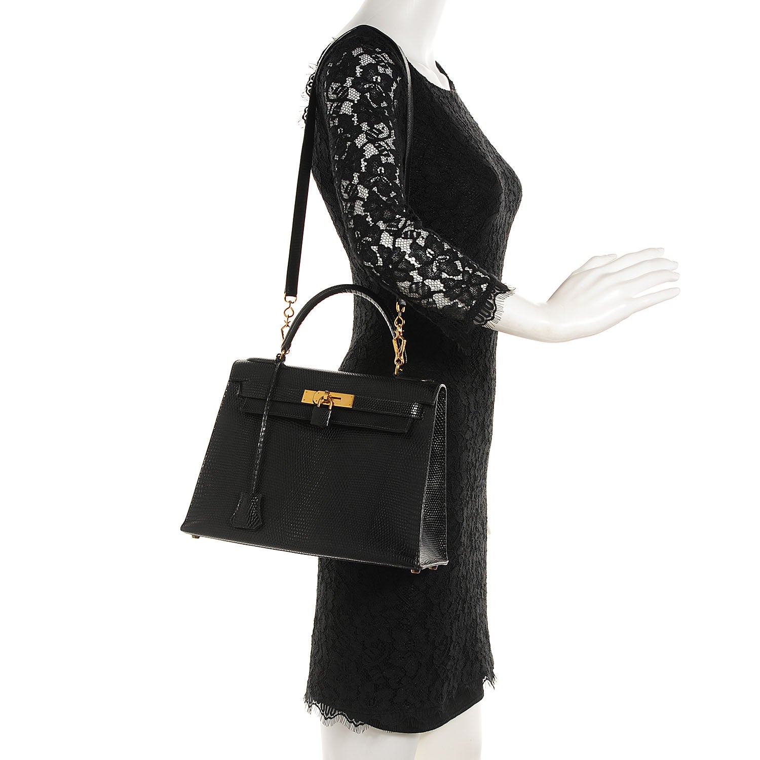 Hermes Lizard Kelly Sellier 28 Black 2 of 26