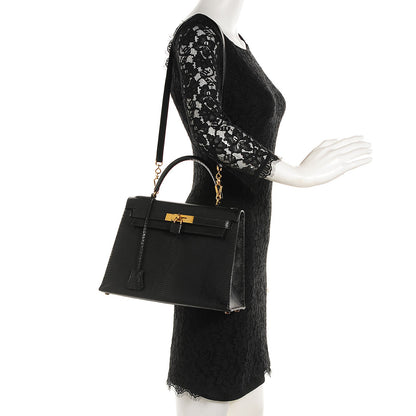 Hermes Lizard Kelly Sellier 28 Black 2 of 26