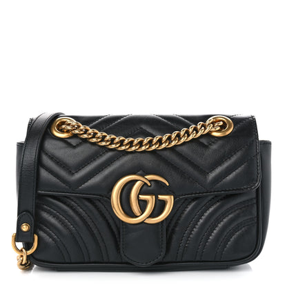 Gucci Calfskin Matelasse Mini GG Marmont Shoulder Bag Black 1 of 11
