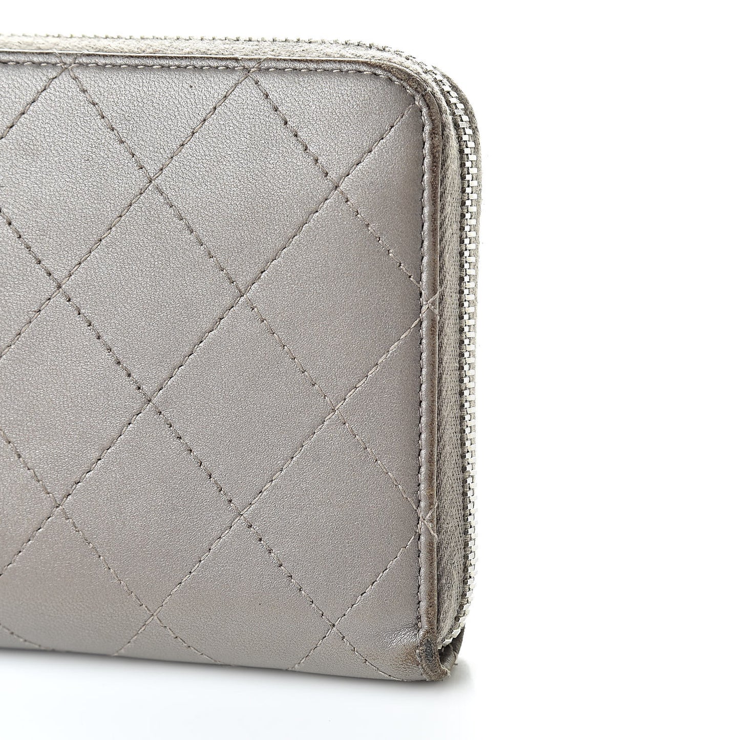 Calfskin Resin Stitched Zip Around Wallet Grey