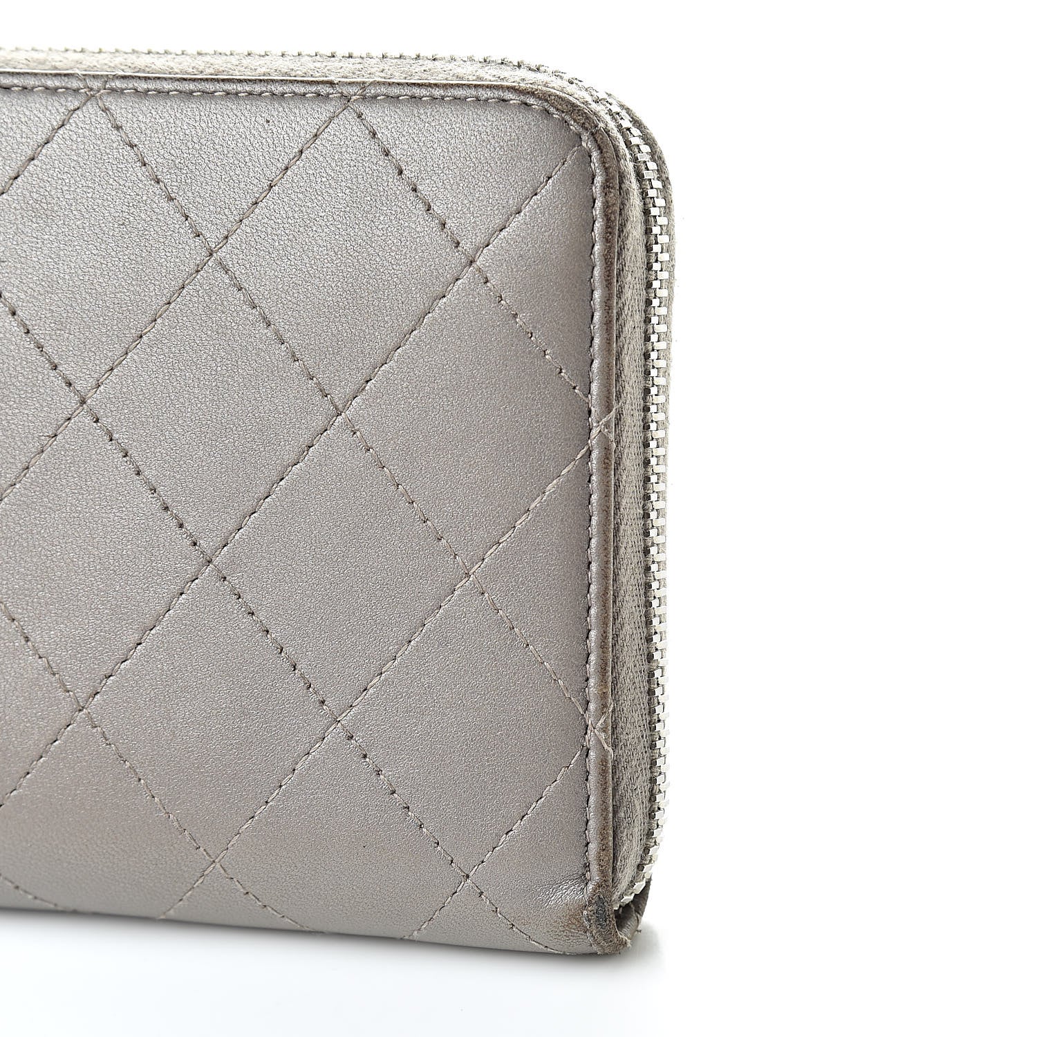 Chanel Calfskin Resin Stitched Zip Around Wallet Grey 15 of 17