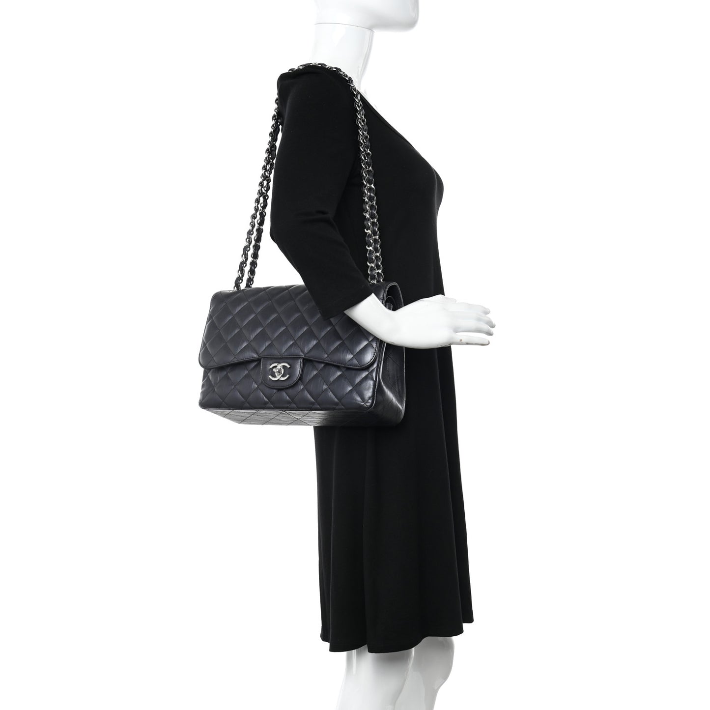 Iridescent Calfskin Quilted Jumbo Double Flap Charcoal