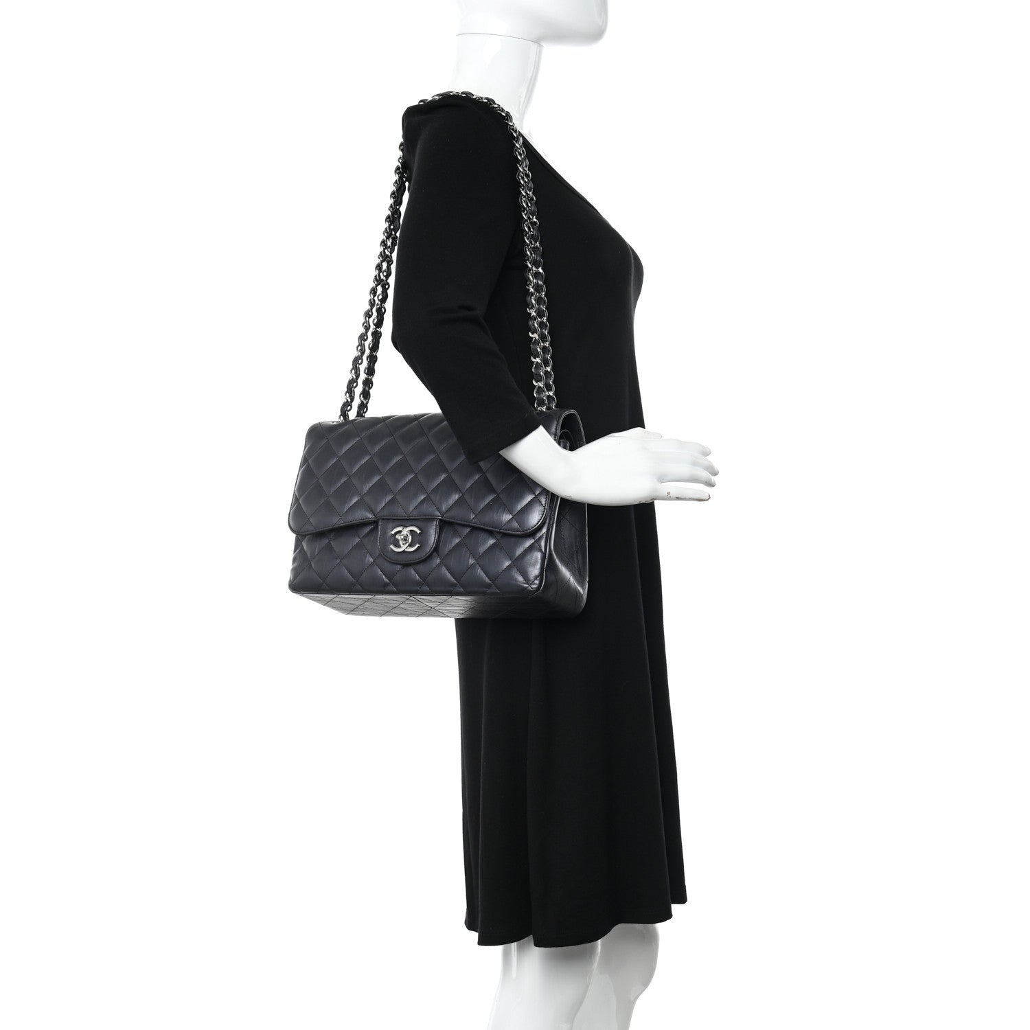 Chanel Iridescent Calfskin Quilted Jumbo Double Flap Charcoal 2 of 9