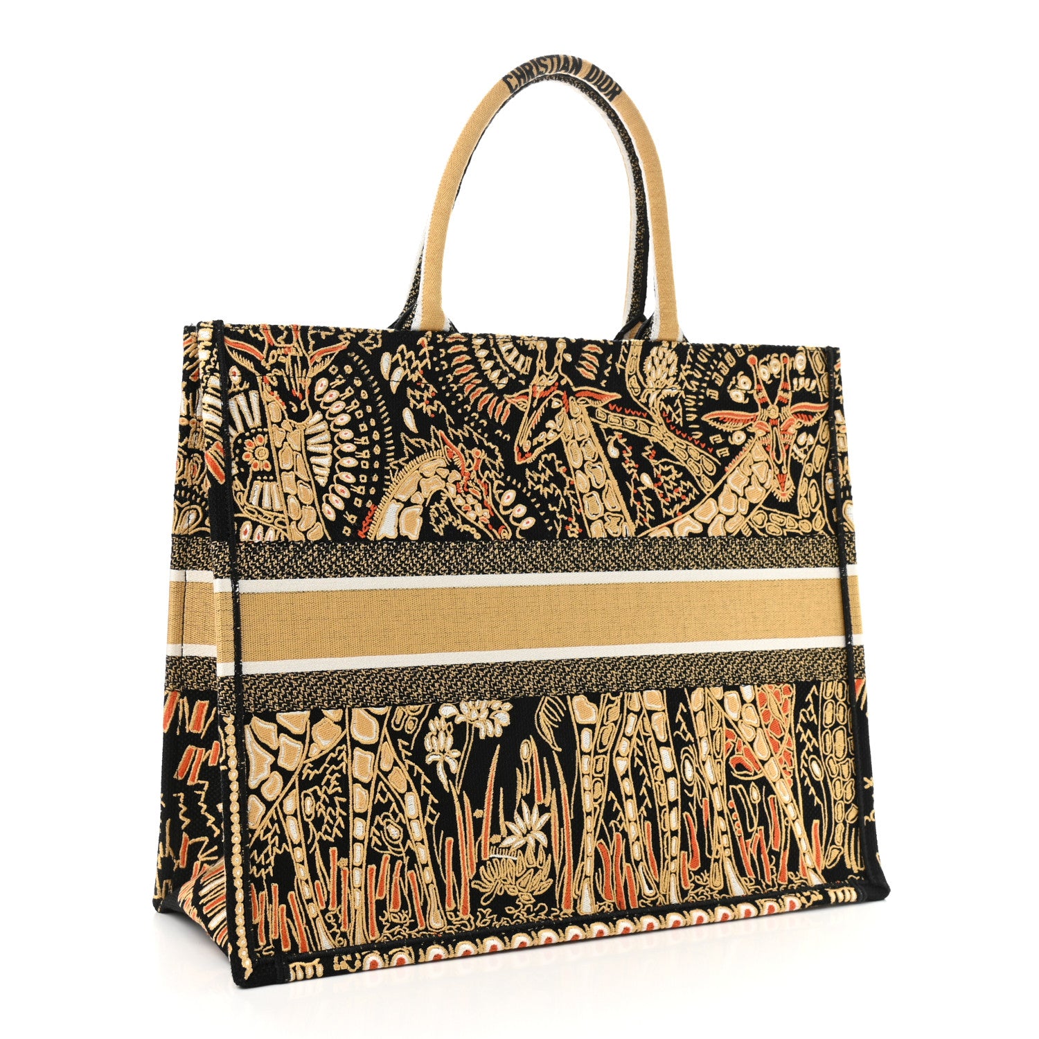 Christian Dior Canvas Embroidered Dior Animals Giraffe Book Tote Yellow Multicolor 3 of 11