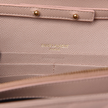 Saint Laurent Grain De Poudre Matelasse Chevron Monogram Chain Wallet Pale Pink 6 of 10