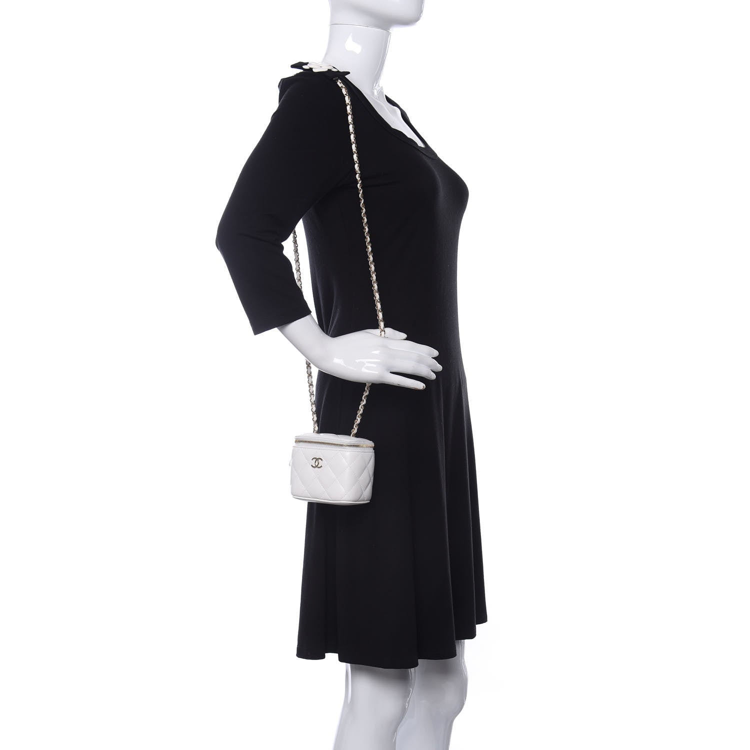 Chanel Lambskin Quilted Small Camellia Bow Vanity Case With Chain White 2 of 10